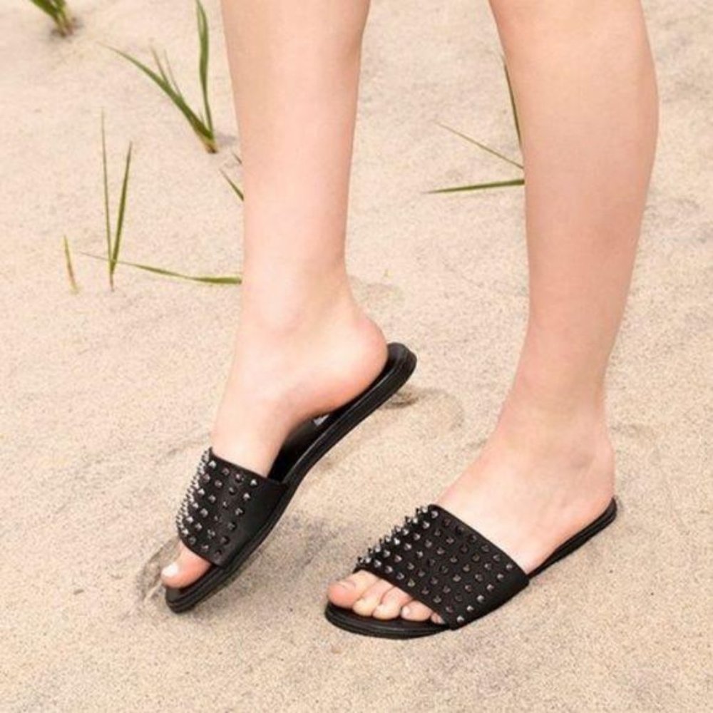 Spiked Slides in Black/Silver - Picture 6 of 6